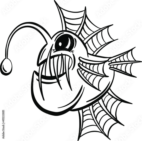 Cartoon Anglerfish Fish Outline Illustration Vector