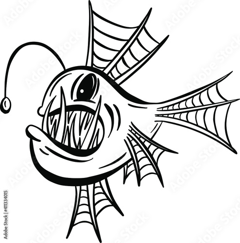 Cartoon Anglerfish Fish Outline Illustration Vector
