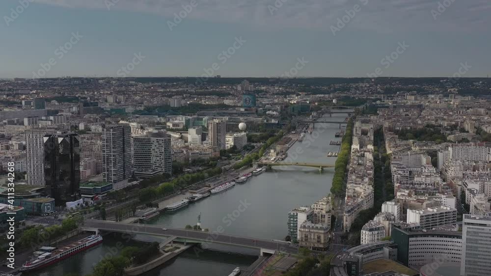 day time paris city center famous modern riverside traffic aerial panorama 4k france day time paris city center famous modern riverside traffic aerial panorama 4k france
