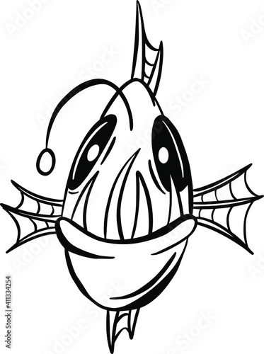 Cartoon Anglerfish Fish Outline Illustration Vector