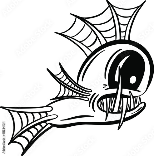 Cartoon Anglerfish Fish Outline Illustration Vector