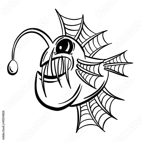 Cartoon Anglerfish Fish Outline Illustration Vector