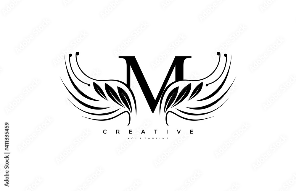 Fototapeta premium Initial K Typography Flourishes Logogram Beauty Wings Logo