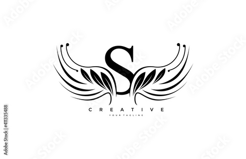 Fototapeta Naklejka Na Ścianę i Meble -  Initial S Typography Flourishes Logogram Beauty Wings Logo