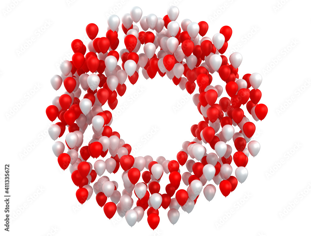 Collection of red and white balloons in a circle shape. Isolated on white background 3d illustration Collection of red and white balloons in a circle shape. Isolated on white background 3d illustration