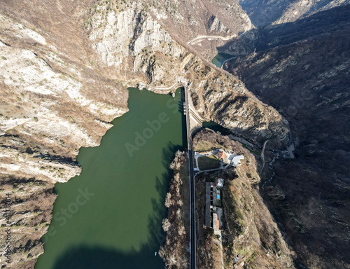 Aerial panorama of dam of Krichim Reservoir, Bulgaria photo