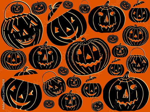 Halloween pumpkin pattern, retro jack-o-lantern background, Vintage Halloween design
