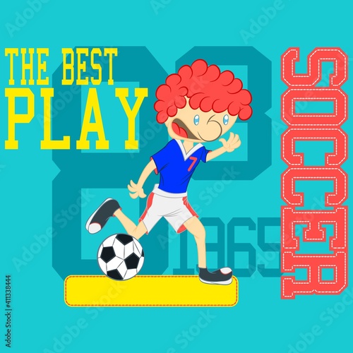 Illustration vector cool soccer player with text and background for fashion design