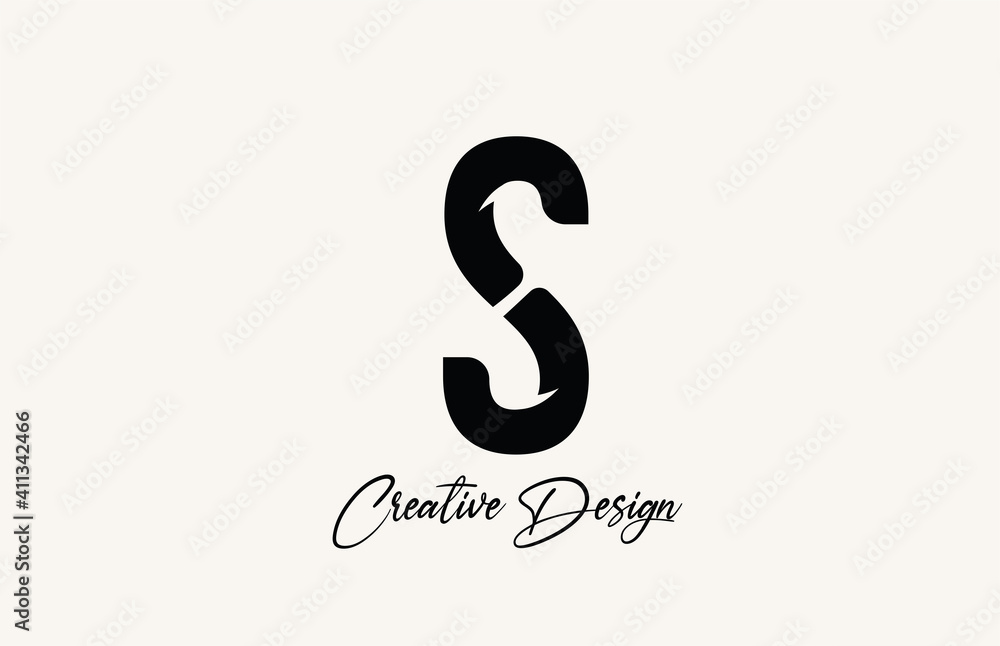 S simple black and white alphabet letter logo icon design. Corporate and lettering. Elegant identity template with creative text S simple black and white alphabet letter logo icon design. Corporate and lettering. Elegant identity template with creative text