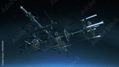 3d illustration of a space station in orbit.