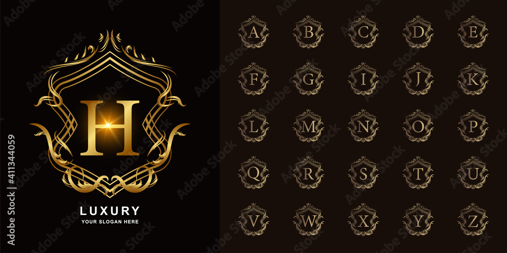 Letter H or collection initial alphabet with luxury ornament floral ...