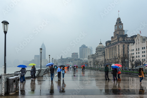 Photography SHANGHAI, CHINA-MARCH 6,2012:Shanghai waterfront in the rain
