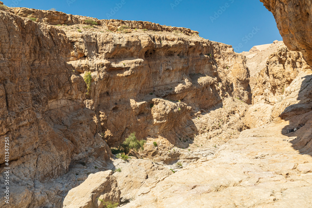 A desert canyon at Wadi Bani Khalid.