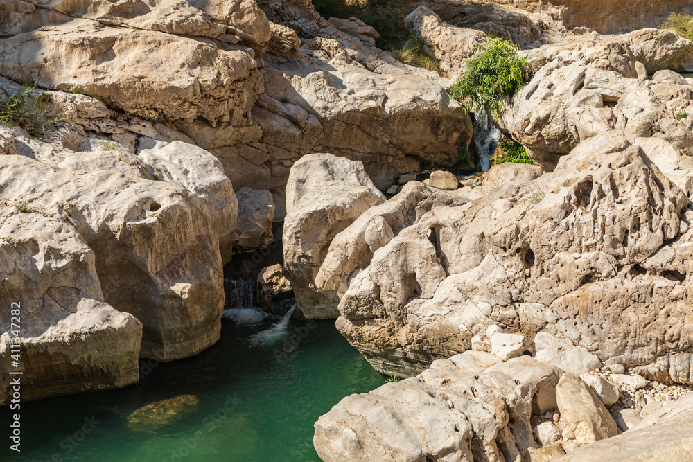 Water flowing into the swimming pools at Wadi Bani Khalid.