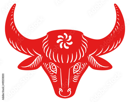 Chinese ox  design in red and white colors, Vector Illustration