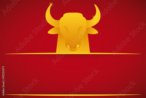 Template with golden ox head and space for text, Vector Illustration