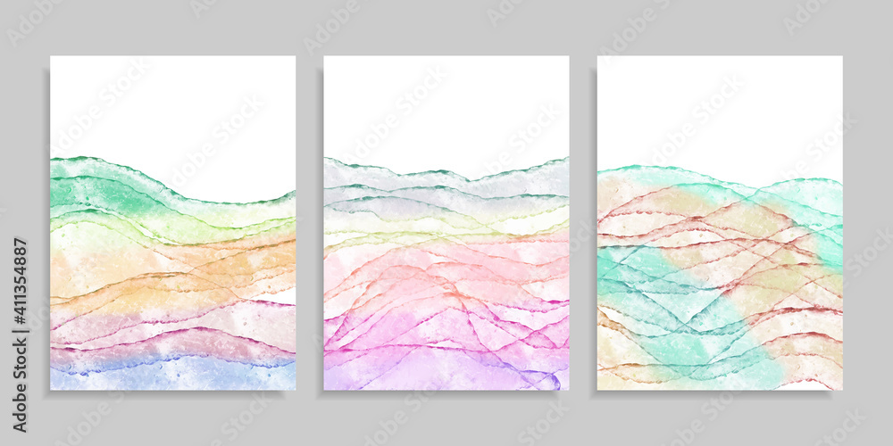 set of Abstract contemporary aesthetic background with Color mountains, translucent waves, modern background, vector illustration.