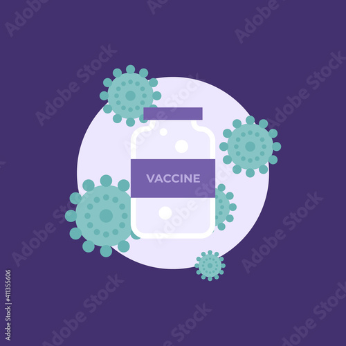 a concept icon about a vaccine or virus antidote. illustration of a glass jar or tube filled with liquid. symbol of virus or bacteria. flat style. vector design element