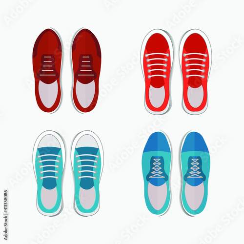 Men shoes top view with blue and red colors