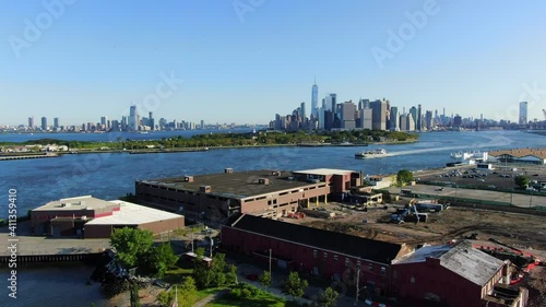 Crane Shot of Jersey City and New York City Skyline photo