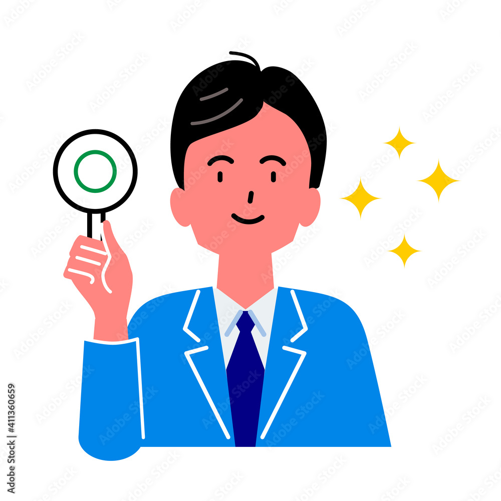 スーツ姿の男性が丸の評価をするイラスト スーツ姿の男性が丸の評価をするイラスト