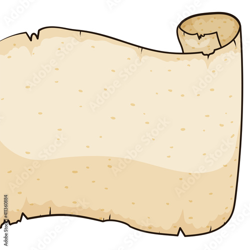 Ancient scroll from left side in cartoon style, Vector Illustration