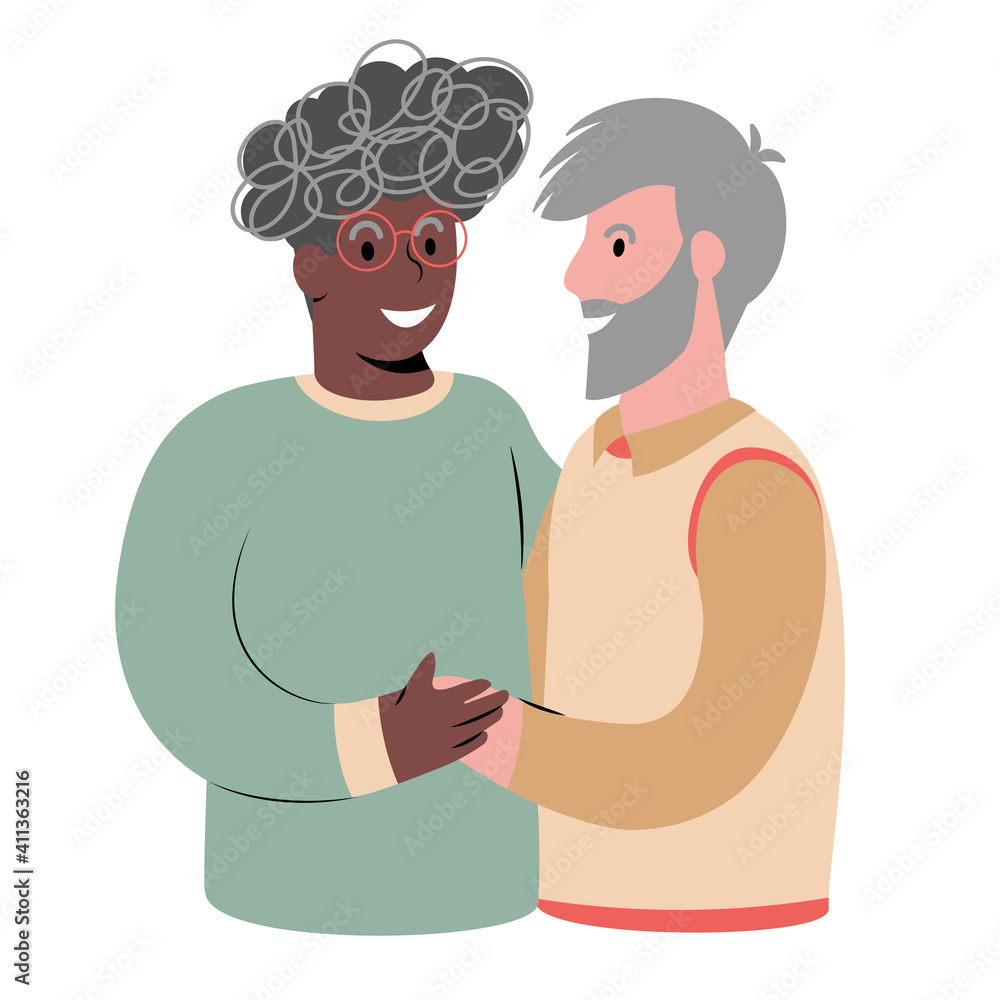 Elderly interracial gay happy couple portrait Elderly interracial gay happy couple portrait