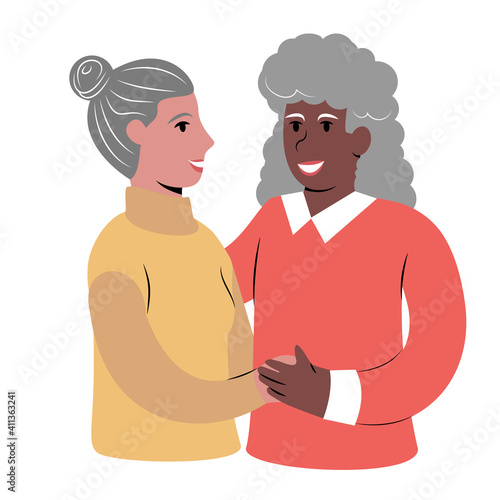 Elderly interracial lesbian happy couple portrait