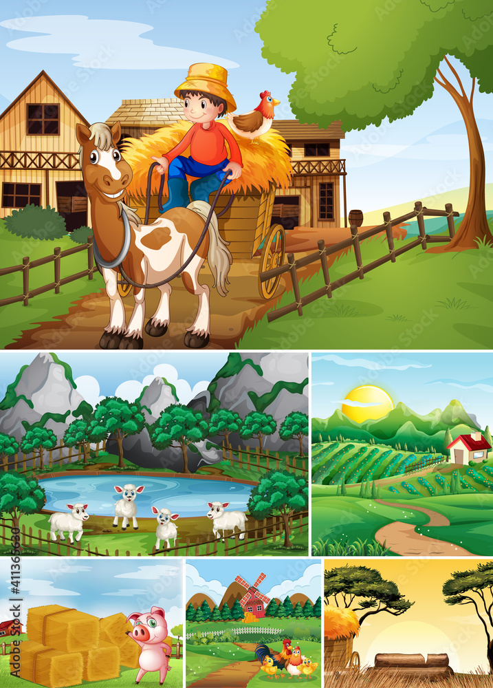 Set of different farm scene Set of different farm scene
