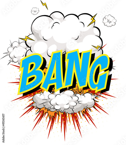 Word Bang on comic cloud explosion background