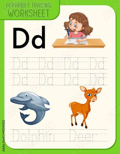 Alphabet tracing worksheet with letter and vocabulary