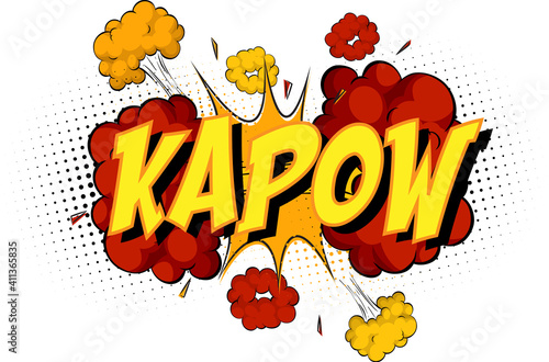 Word Kapow on comic cloud explosion background