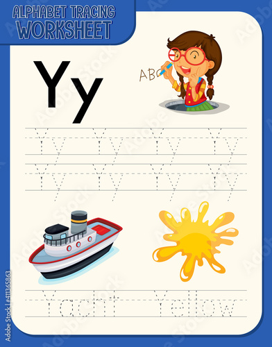 Alphabet tracing worksheet with letter Y and y