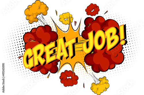 Word Great Job on comic cloud explosion background