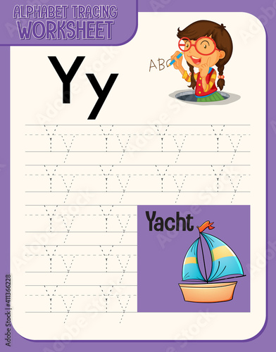 Alphabet tracing worksheet with letter and vocabulary