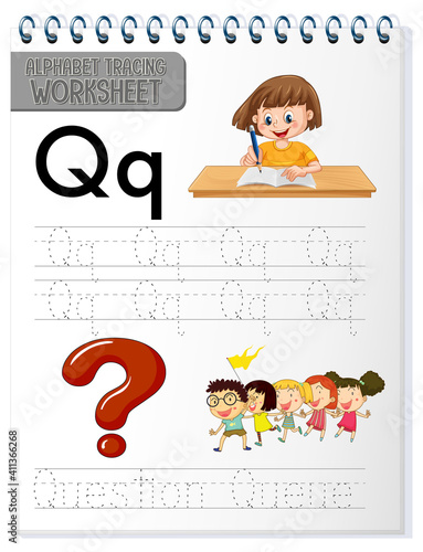 Alphabet tracing worksheet with letter Q and q