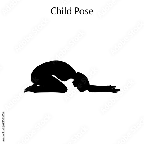 Child pose yoga workout silhouette. Healthy lifestyle vector illustration