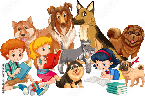 Group of children with their dogs
