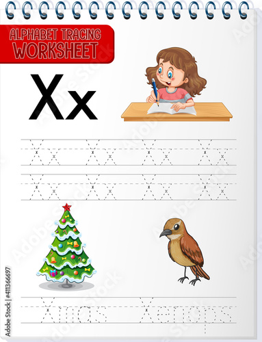 Alphabet tracing worksheet with letter X and x