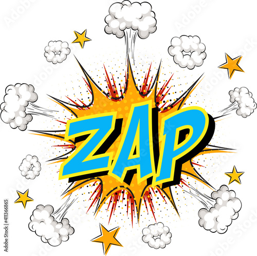 Word Zap on comic cloud explosion background