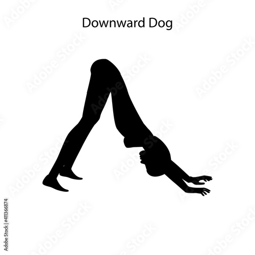 Downward dog yoga workout. Healthy lifestyle vector illustration
