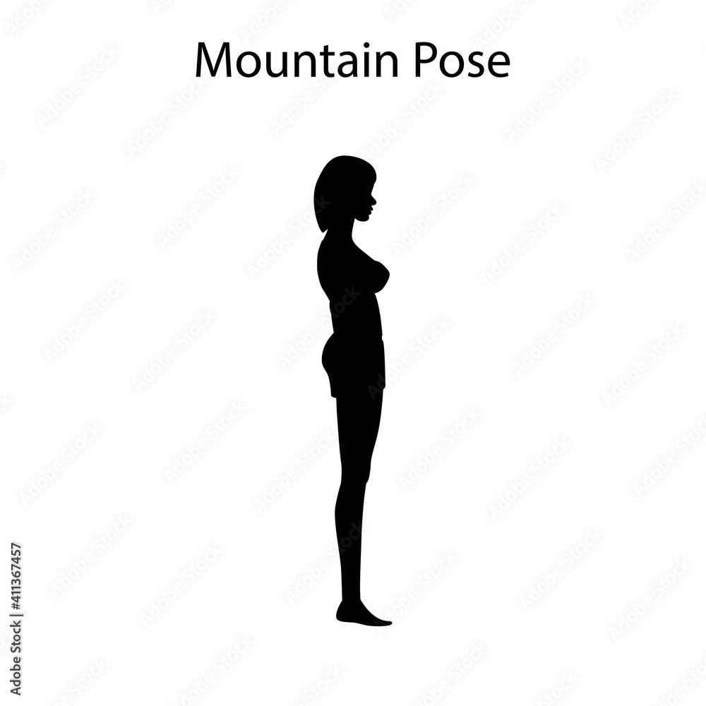 Mountain pose yoga workout silhouette. Healthy lifestyle vector illustration