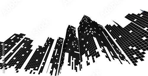 Cityscape on white background, Modern City skyline, city silhouette, vector illustration in flat design.