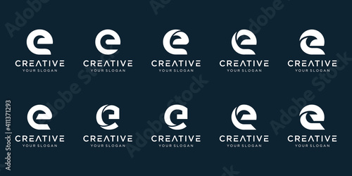 Set of abstract initial letter E logo template. icons for business of fashion, sport, financial