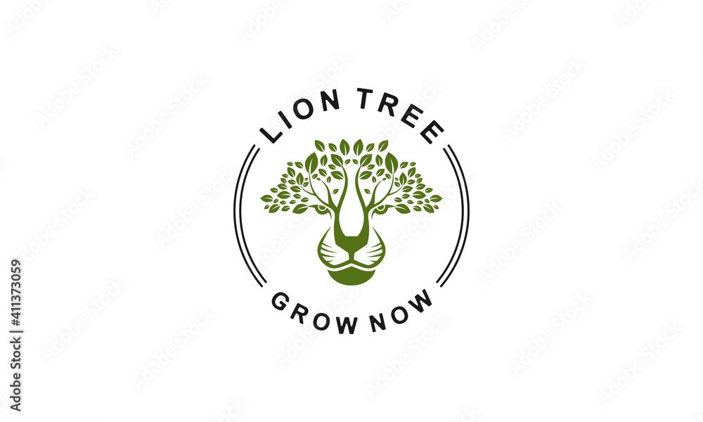 logo illustration of a lion tree that reflects the courage to keep growing, because the lion tends to depict courage and the tree depicts growth