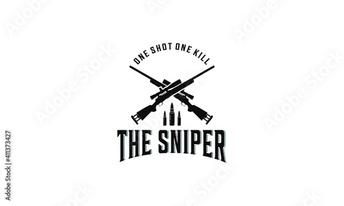 Photo sniper logo complete with sniper weapon that looks blurry and has the best accur
