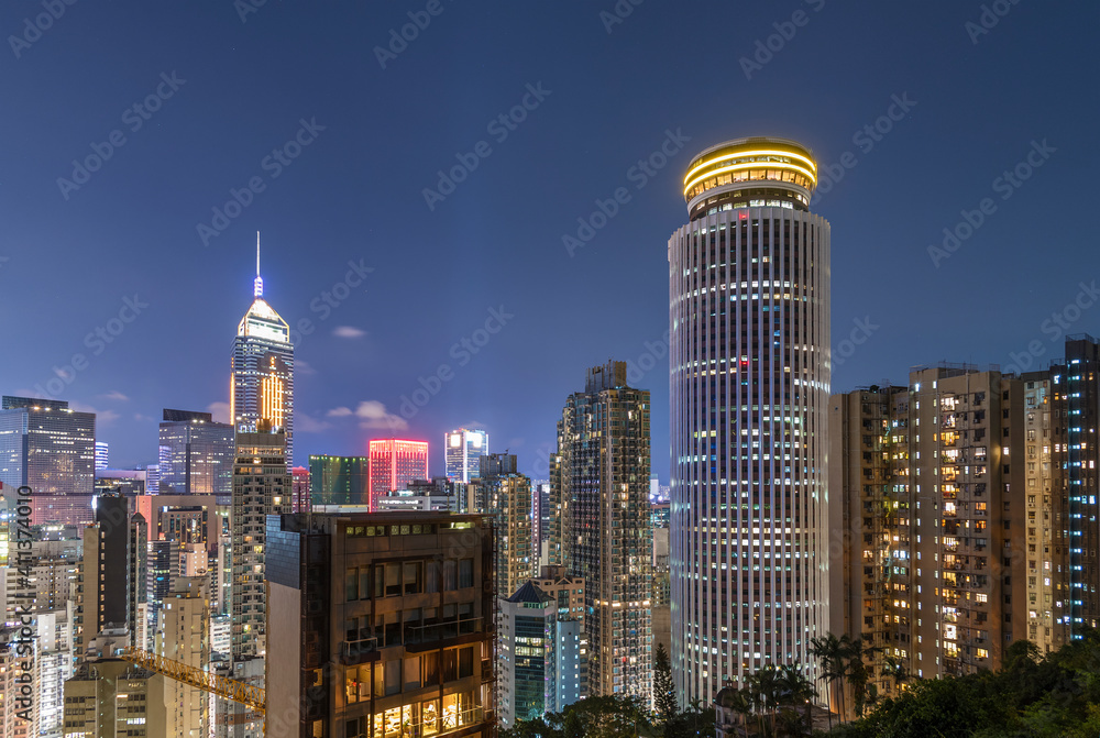 Skyline of downtown of Hong Kong city at night