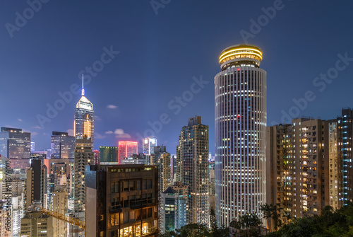 Photography Skyline of downtown of Hong Kong city at night