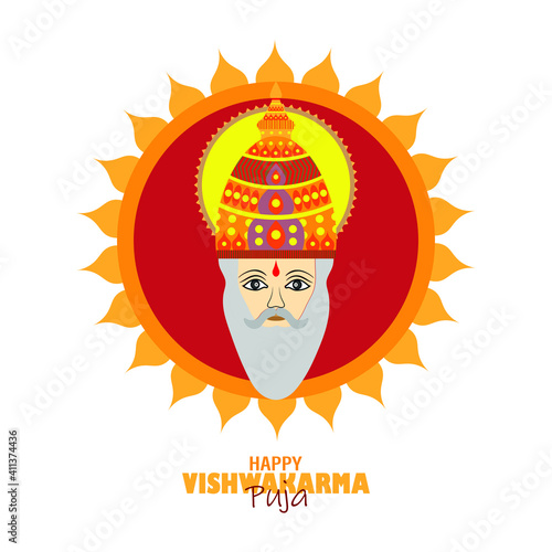 Vishwakarma Puja is a day of celebration for Vishwakarma. Indian God and idols of Hinduism Vector illustration