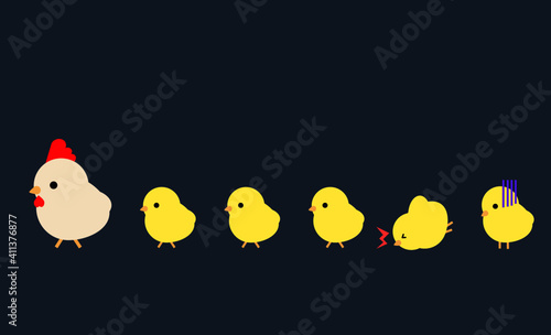 Cute Chicken family walking